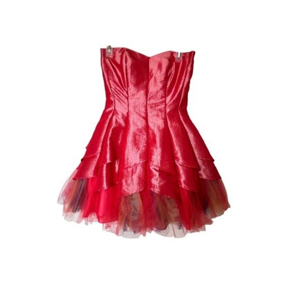 Vintage Y2K Stepping Out Pink Rainbow Tulle Poofy Strapless Prom Hoco Dress 9/10 - Picture 1 of 9